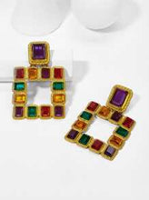 Load image into Gallery viewer, Color Block Open Square Drop Earrings