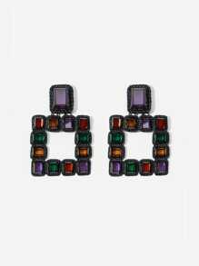 Color Block Open Square Drop Earrings