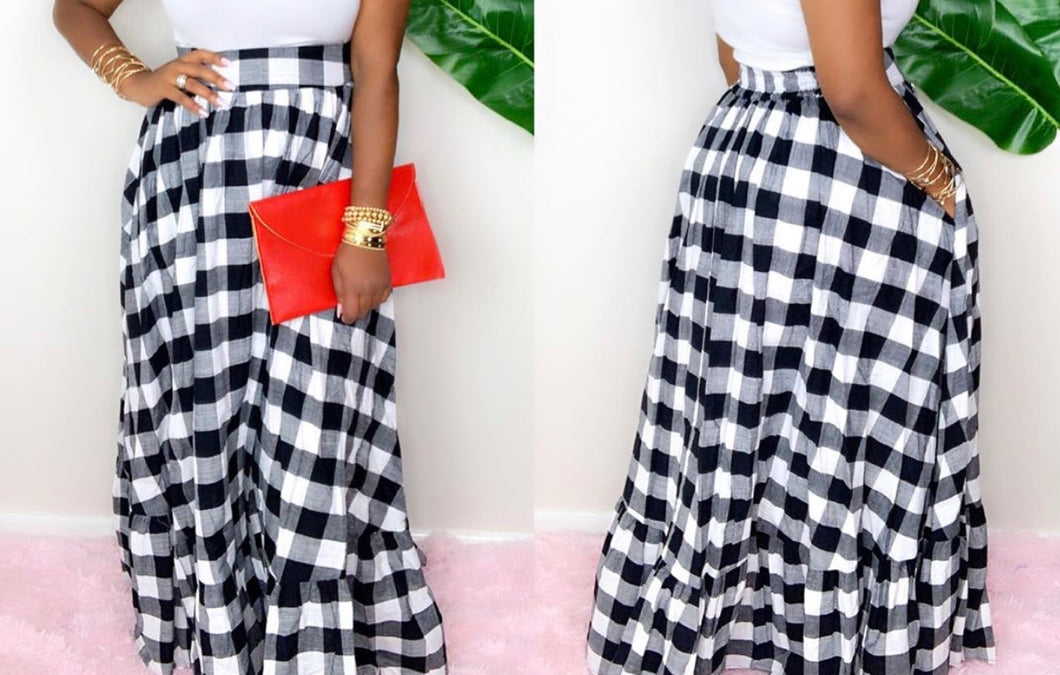 Checkered Maxi Skirt With Pockets